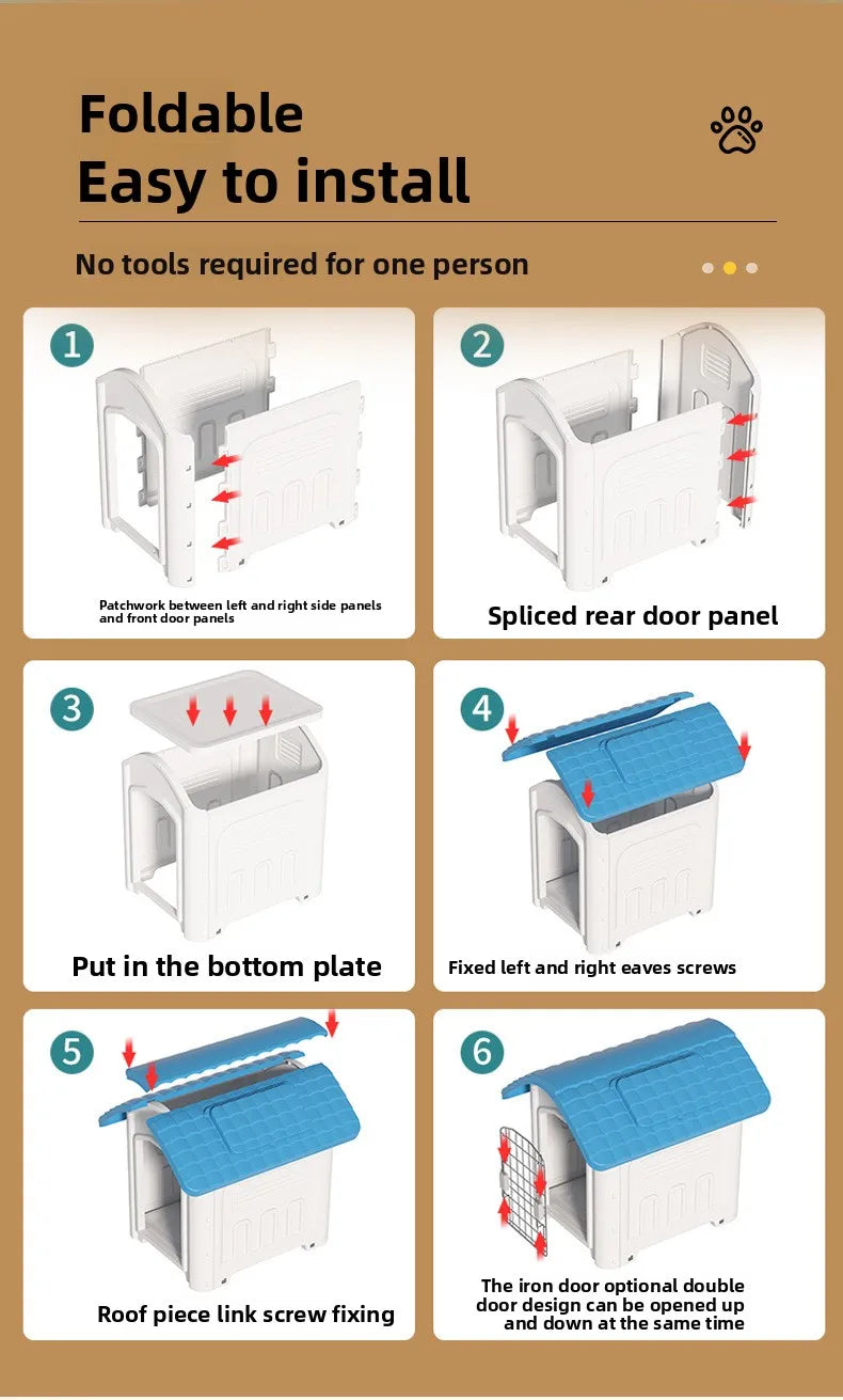 Large Waterproof Outdoor Dog House - Detachable & Washable Dog Cage for Medium/Large Breeds, All-Weather Shelter