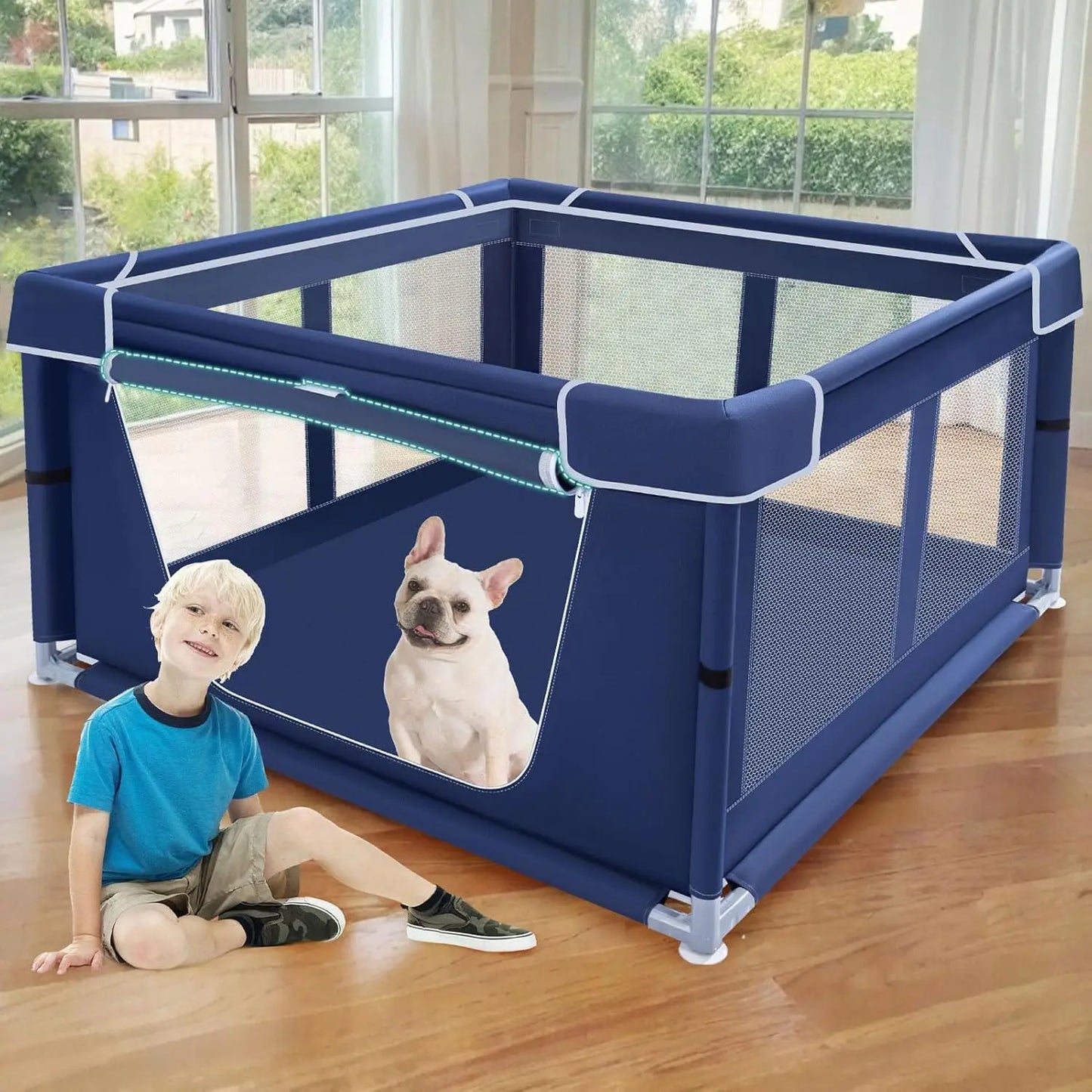 42x42 Inch Dog Playpen with Gate, Sturdy Pet Fence for Puppies and Small Dogs Indoor Outdoor
