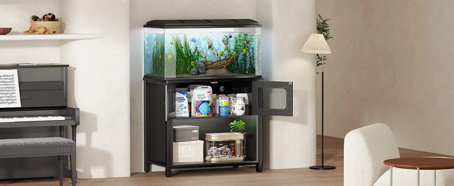 40-50 Gallon Aquarium Stand w/ Cabinet Storage,Fish Tank Stand Reptile Tank w/ Charging Station Adjustable Feet,Anti-tilt Device