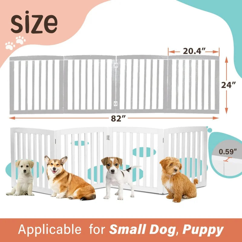 24 Inch White Wooden Pet Gate 4 Panel Foldable Z Shape