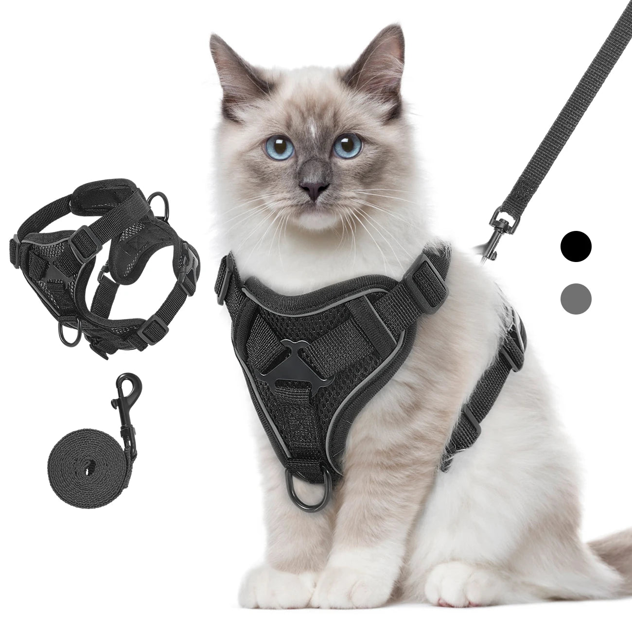 VavoPaw Cat Harness and Leash Set for Walking Adjustable Kitten Vest Harness with Reflective Strip Breathable Mesh Cat Harness