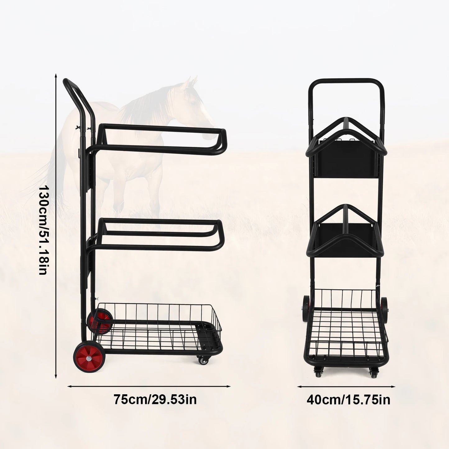 Rolling Horse Saddle Rack Cart with Wheel Saddle Pad Rack Stand for Storage Moving Organize Transport Supplies