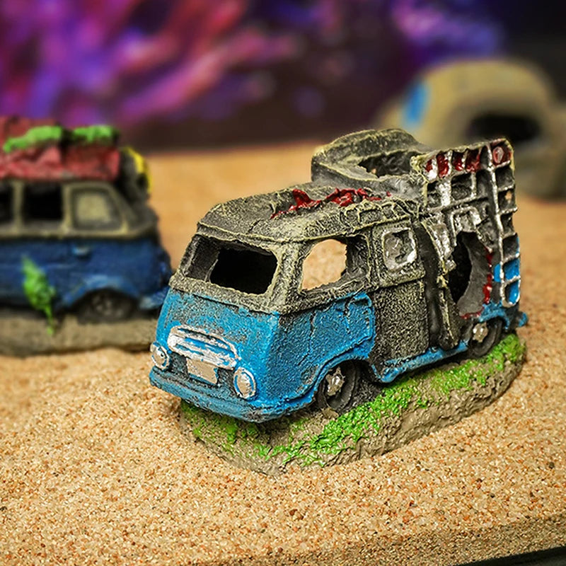 Car Wreck Fish Tank Decor, Fun Aquarium Ornament with Hiding Caves, Creates an Underwater Adventure for Your Fish
