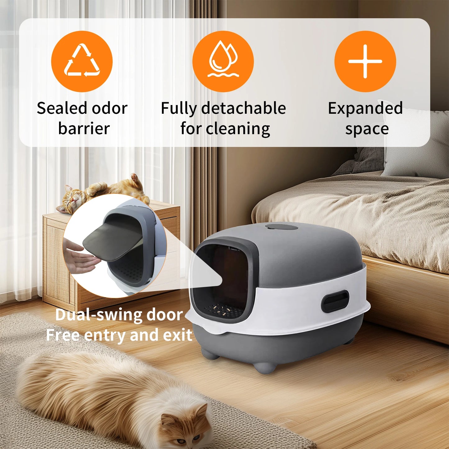 Bingopaw Large Cat Litter Box with Cat Litter Scoop with Lid, Oval Oblong Hooded Front Entry and Exit Leak-Proof Litter Cat Box