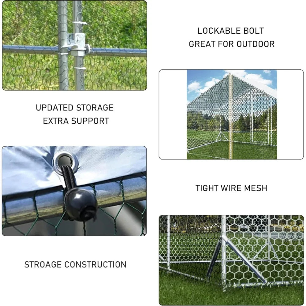 Large Metal Chicken Coop with Run Walk-in Poultry Cage Chicken Runs House Pen Cage Spire Roofed Chicken Coops with Anti-Ultravi