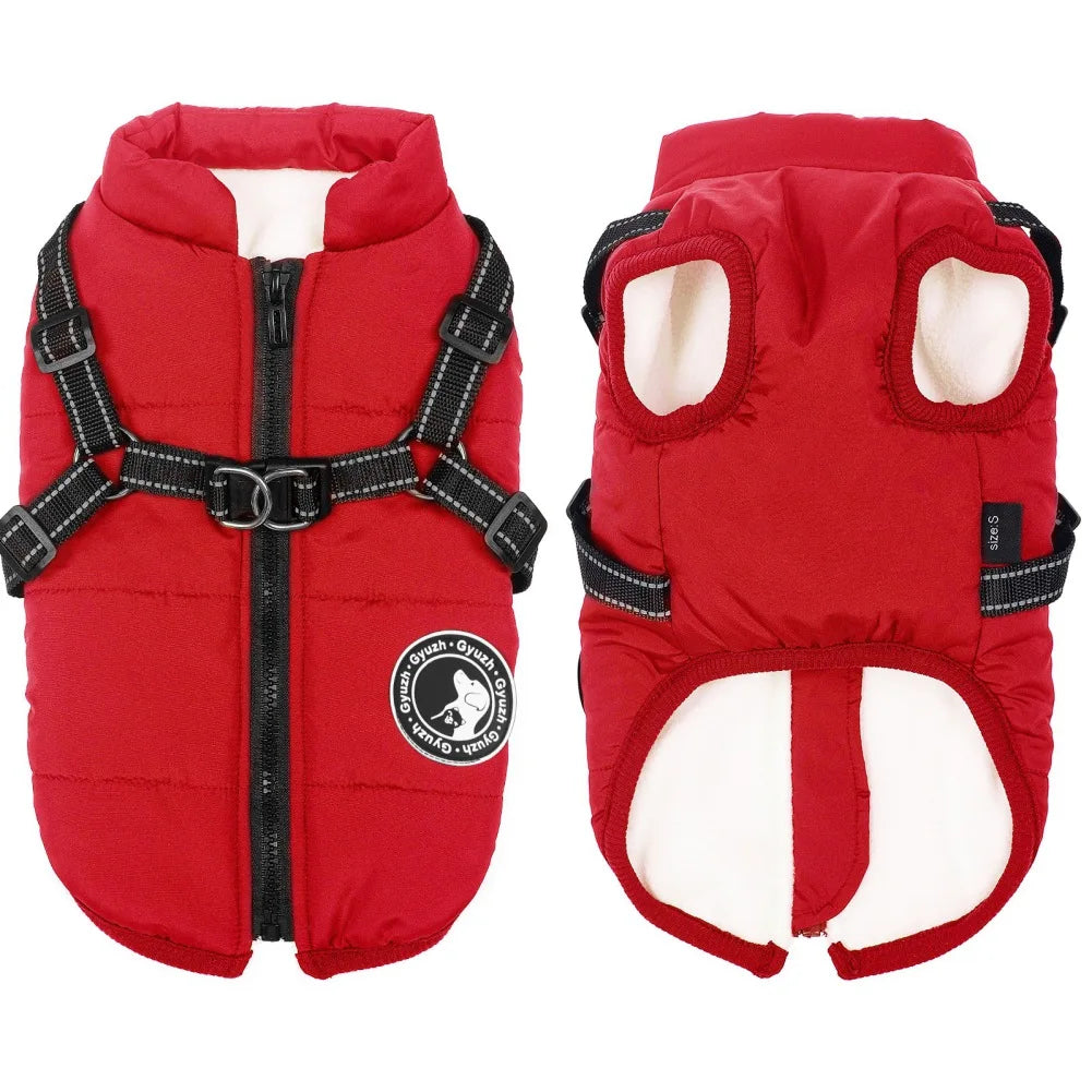 Pet Dog Jacket With Harness Winter Warm Dog Clothes For Labrador Waterproof Big Dog Coat Chihuahua French Bulldog Outfits