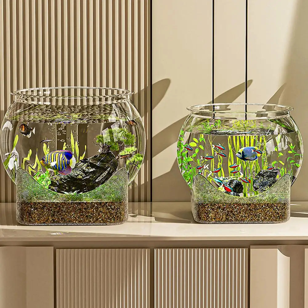 Ultra Clear Round Fish Bowl Plastic Removable Desktop Fish Tank 360-Degree View Desktop Small Aquarium Tabletop Ornament