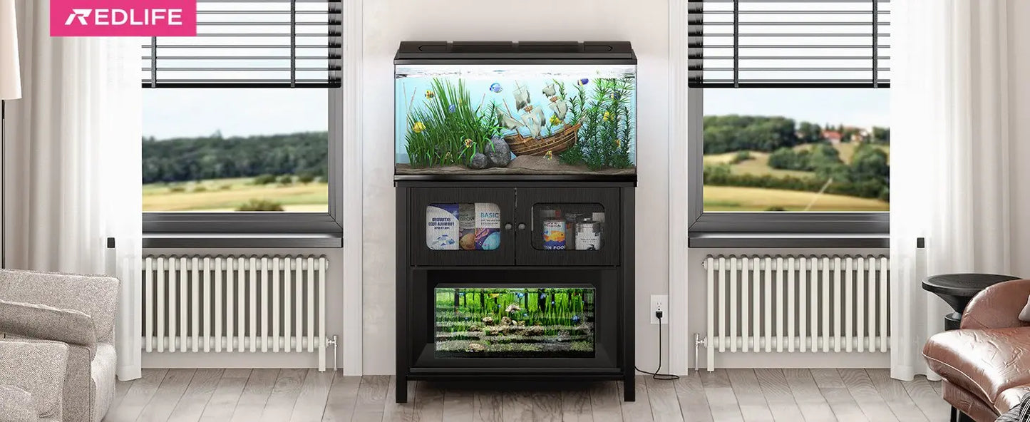 40-50 Gallon Aquarium Stand w/ Cabinet Storage,Fish Tank Stand Reptile Tank w/ Charging Station Adjustable Feet,Anti-tilt Device