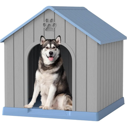 Medium to Large Dog House: Waterproof Plastic Outdoor and Indoor Doghouse with Elevated Floor and Ventilation