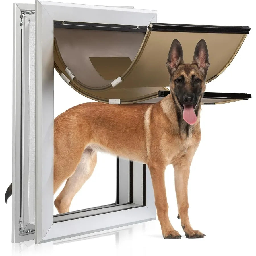 Durable Pet Door with Aluminum Frame and Double Automatic Closing Magnetic Flap for Large Dogs and Pets Suitable for Interior a