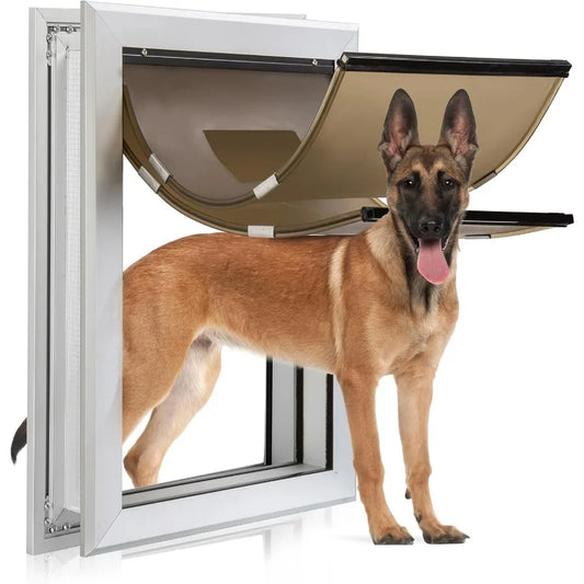 Durable Pet Door with Aluminum Frame and Double Automatic Closing Magnetic Flap for Large Dogs and Pets Suitable for Interior a