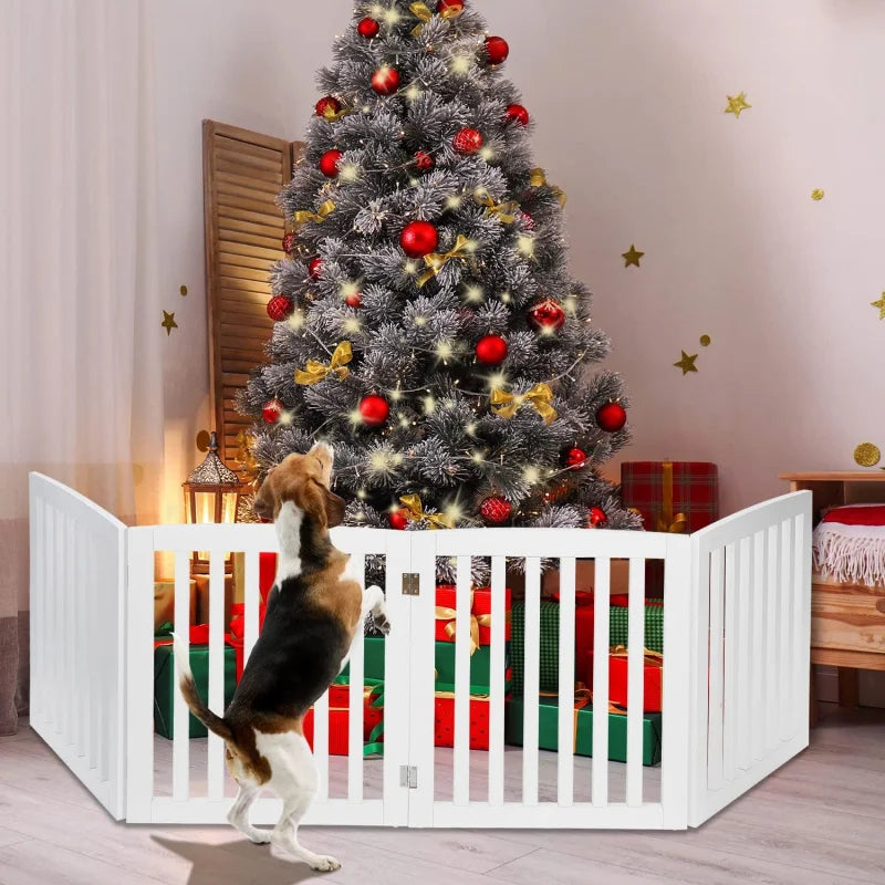 White Wooden 24 Inch Dog Gate 4 Panel Freestanding Fence