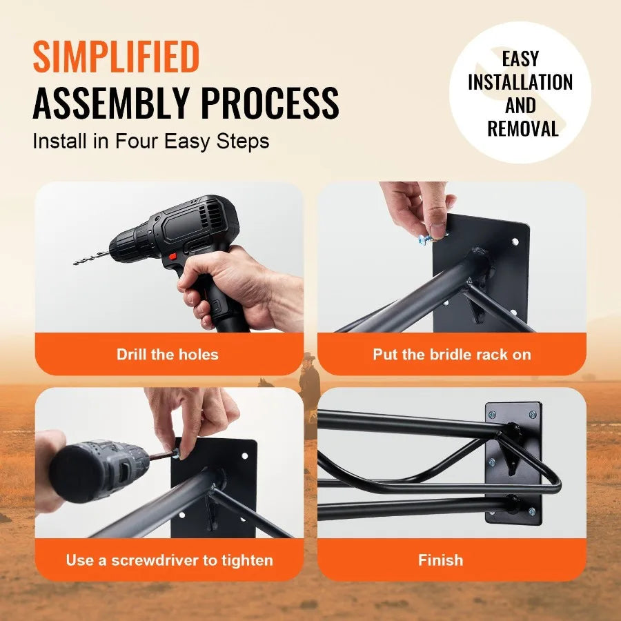 Saddle Rack with Pad Bar 2 Packs Wall Mounted Horse Saddle Stand Black