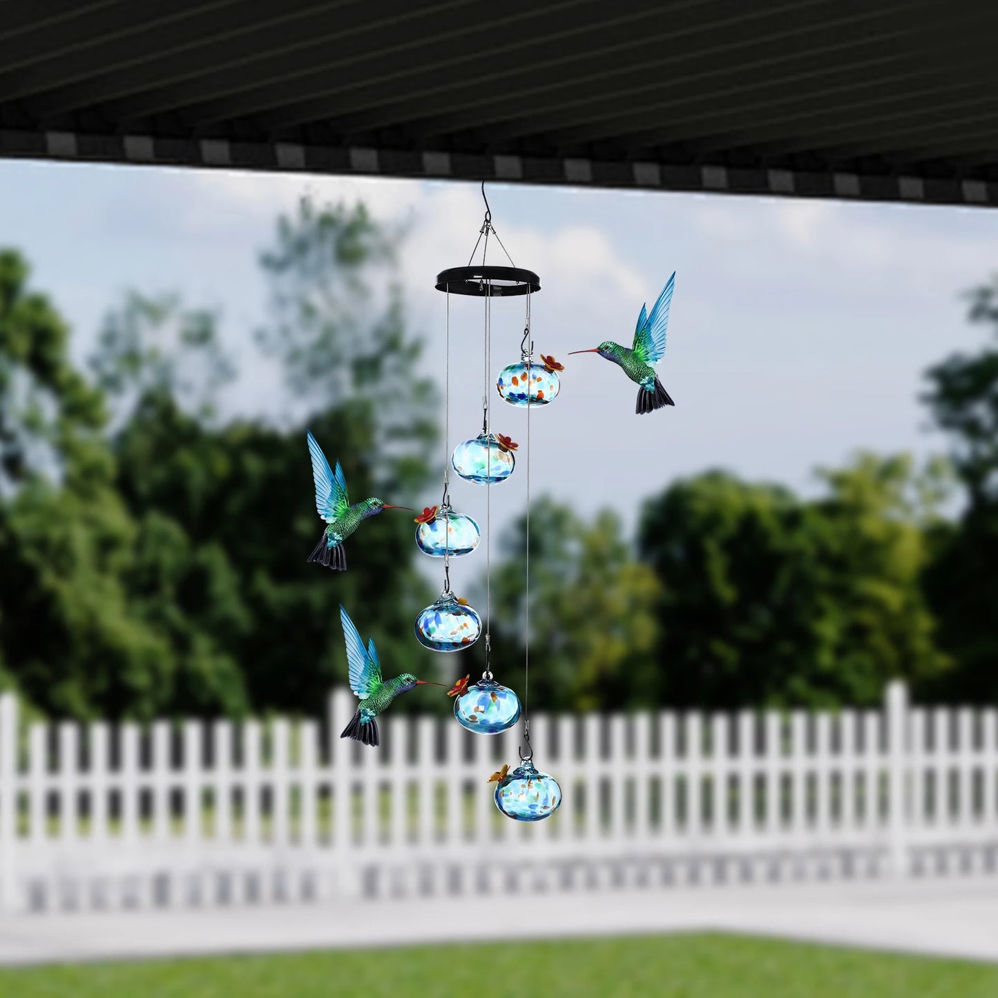 Bird Feeder, Hanging Hummingbird Feeder Blue Glass, Outdoor Garden Bird Feeder with Stable Metal Base, to Attract Wild Birds