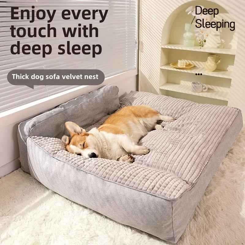 Large dog bed sofa, cat bed, removable and washable pet bed cushion with pillow backrest, pet sofa suitable for all seasons