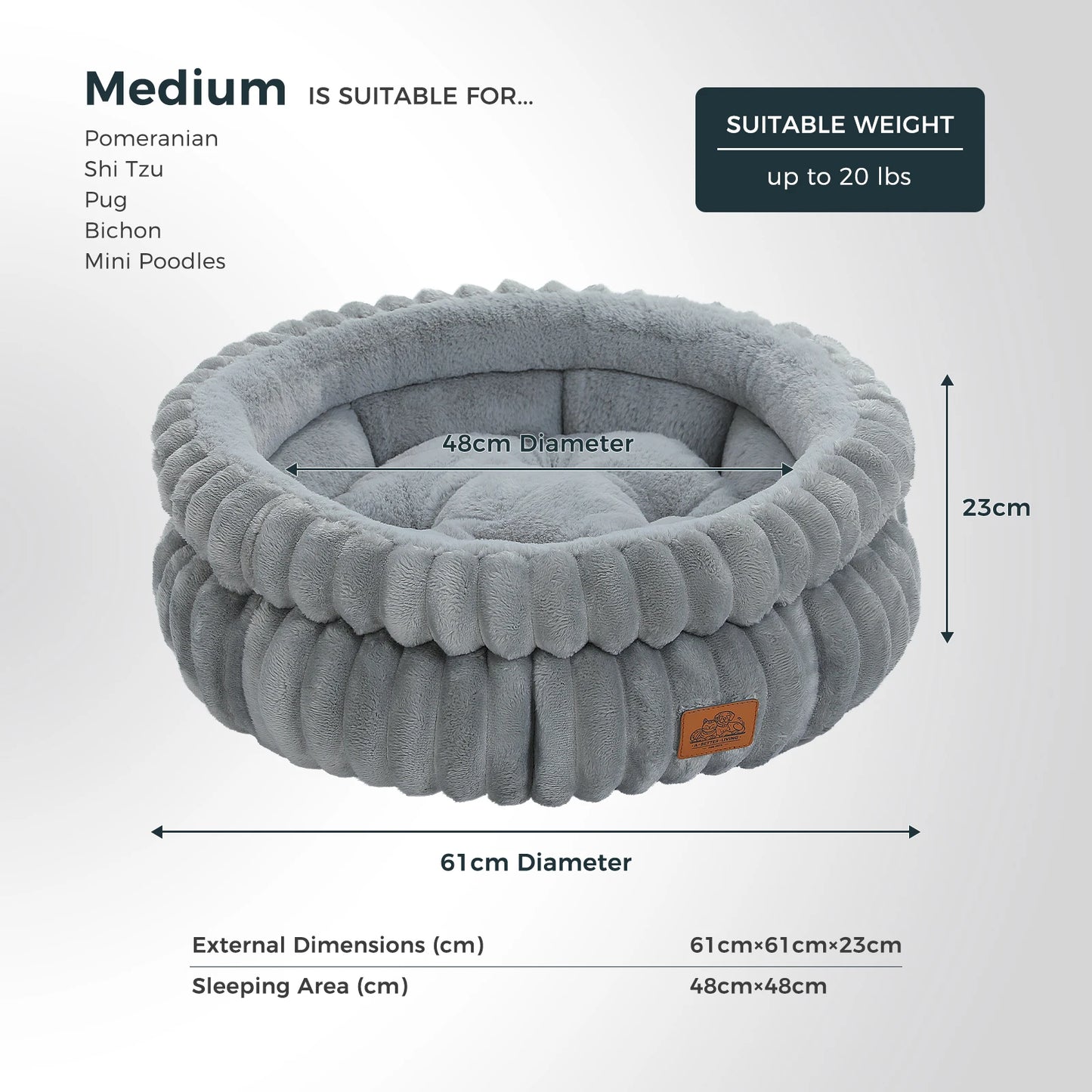 Dog Bed for Medium Dogs Cozy Cat Bed for Indoor Cats Washable Round Pet Bed House with Anti-Slip Bottom Suitable for All Seasons