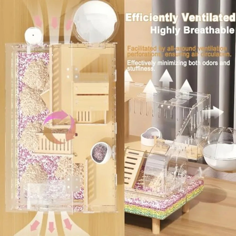 8 in 1 Acrylic Hamster Cage with All Accessories2Layer Hamster House with Full Transparent Viewing Top Open Mouse Cage for Pet