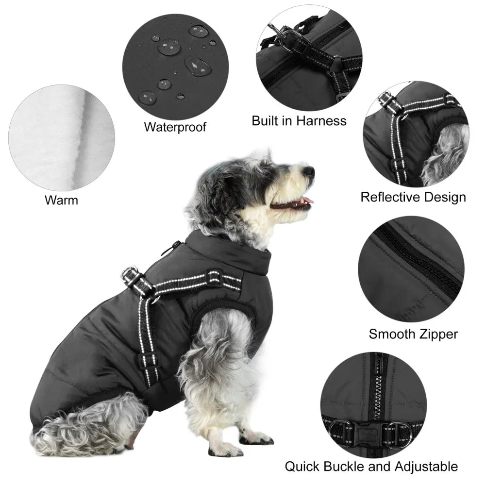 Pet Dog Jacket With Harness Winter Warm Dog Clothes For Labrador Waterproof Big Dog Coat Chihuahua French Bulldog Outfits