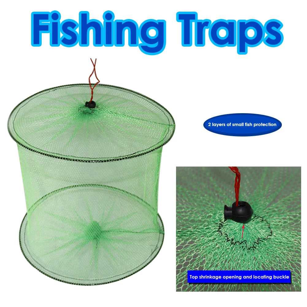 Foldable 2-Layer Fish Guard Nets Mesh Outdoor Portable Nylon Fish Crab Lobster Storage Cage Fishing Trap Network