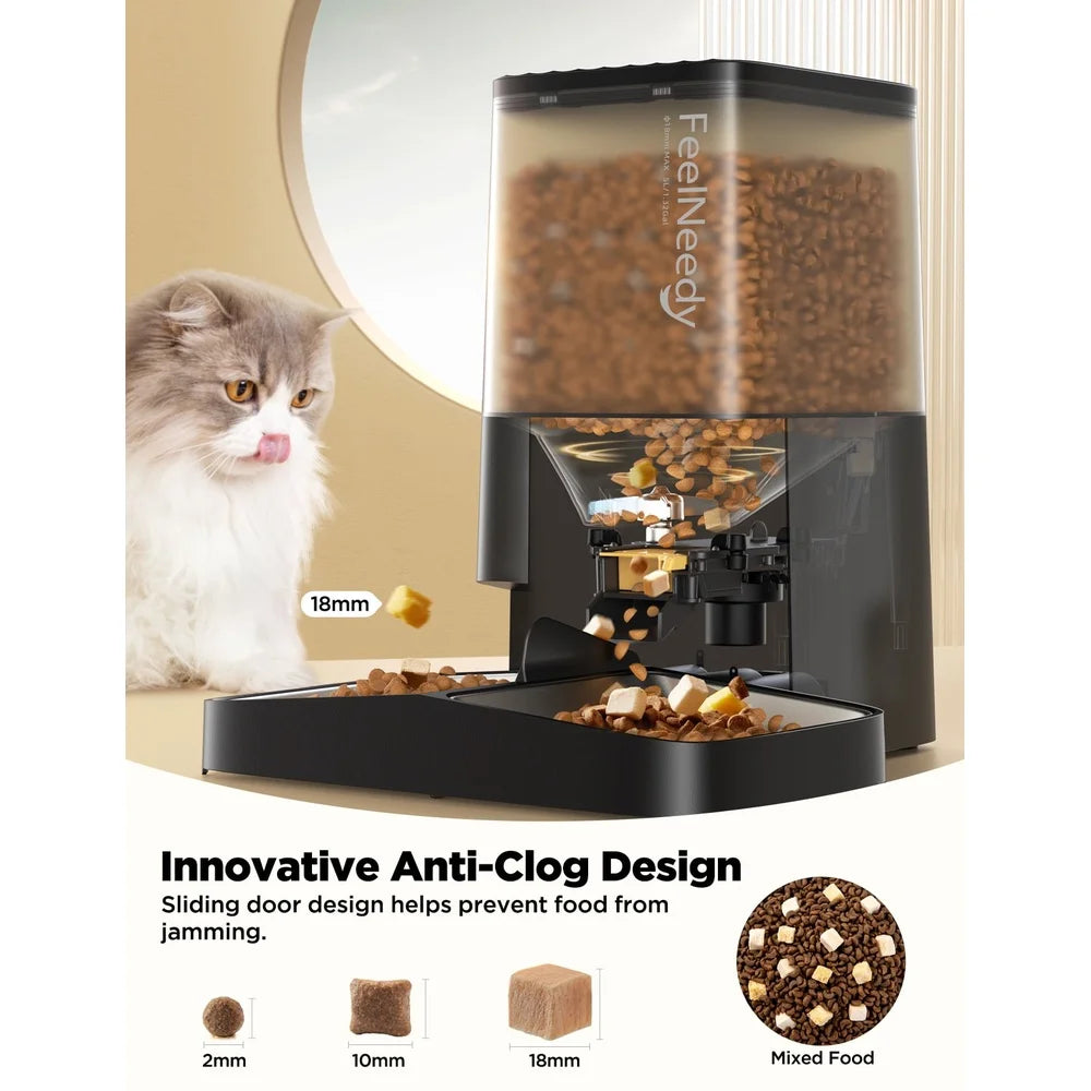 Automatic Cat Feeder 5L Timed Pet Food Dispenser Elevated Feeding Station with 2 Stainless Steel Bowls Voice Recording