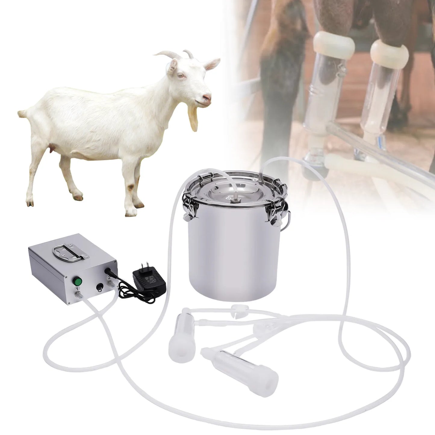 5L Dual Head Sheep Goat Cow Milking Machine Vacuum Impulse 304 Steel Pump Milker