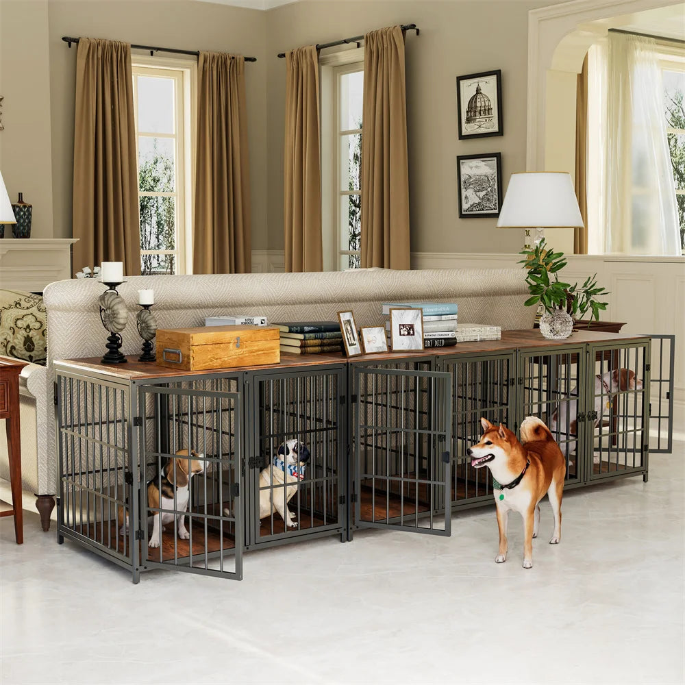 1Pcs Ultra Thicken Dog Crate Cage Pet Dog Puppy Kennel with Removable Divider and 4 Doors for 2 Small Dogs or 1 Medium Large Dog