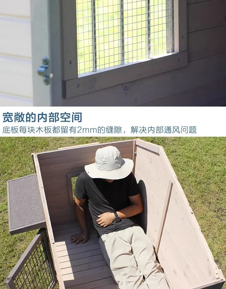 Outdoor Solid Wood Sunscreen Rain Protection Dog House Kennel Dog Cage Dog House Dog, Courtyard Villa Universal