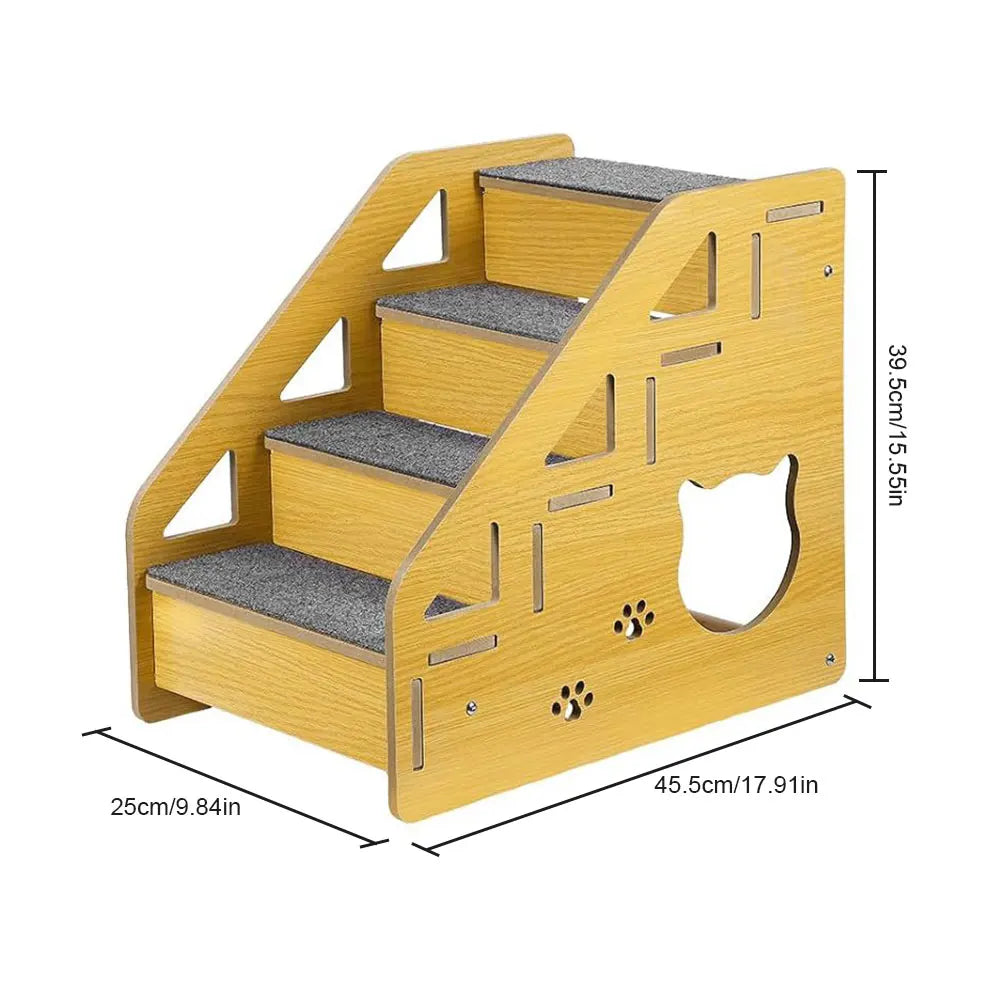 4 Step Wooden Pet Stairs Nonslip Carpeted Sofa Ladder