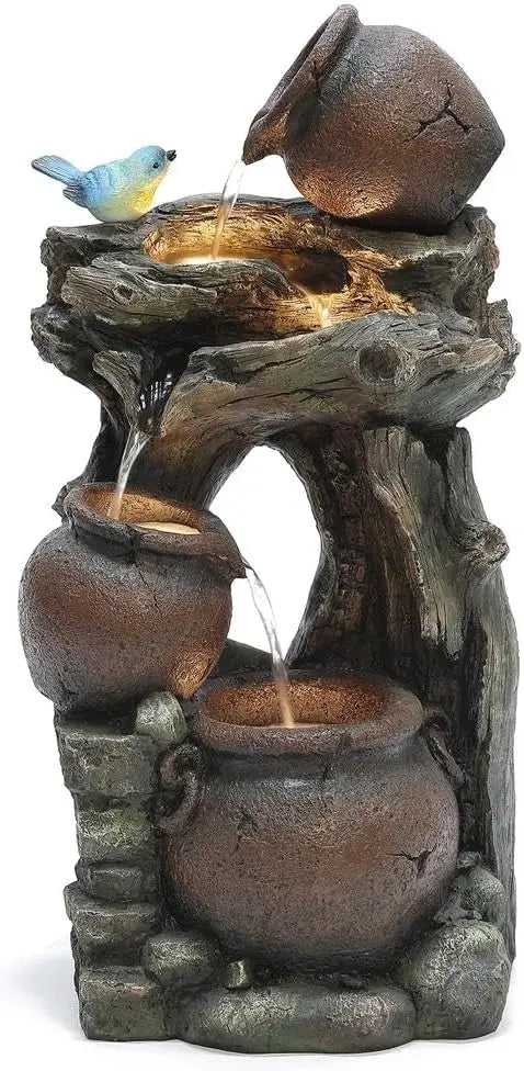 32 Inch Farmhouse Outdoor Water Fountain Lights Cascading
