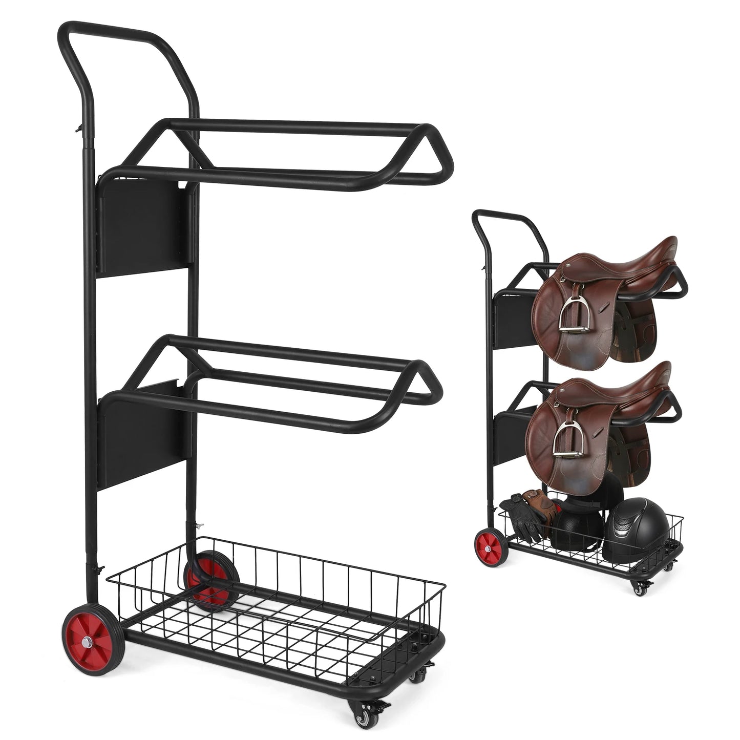 Rolling Horse Saddle Rack Cart with Wheel Saddle Pad Rack Stand for Storage Moving Organize Transport Supplies