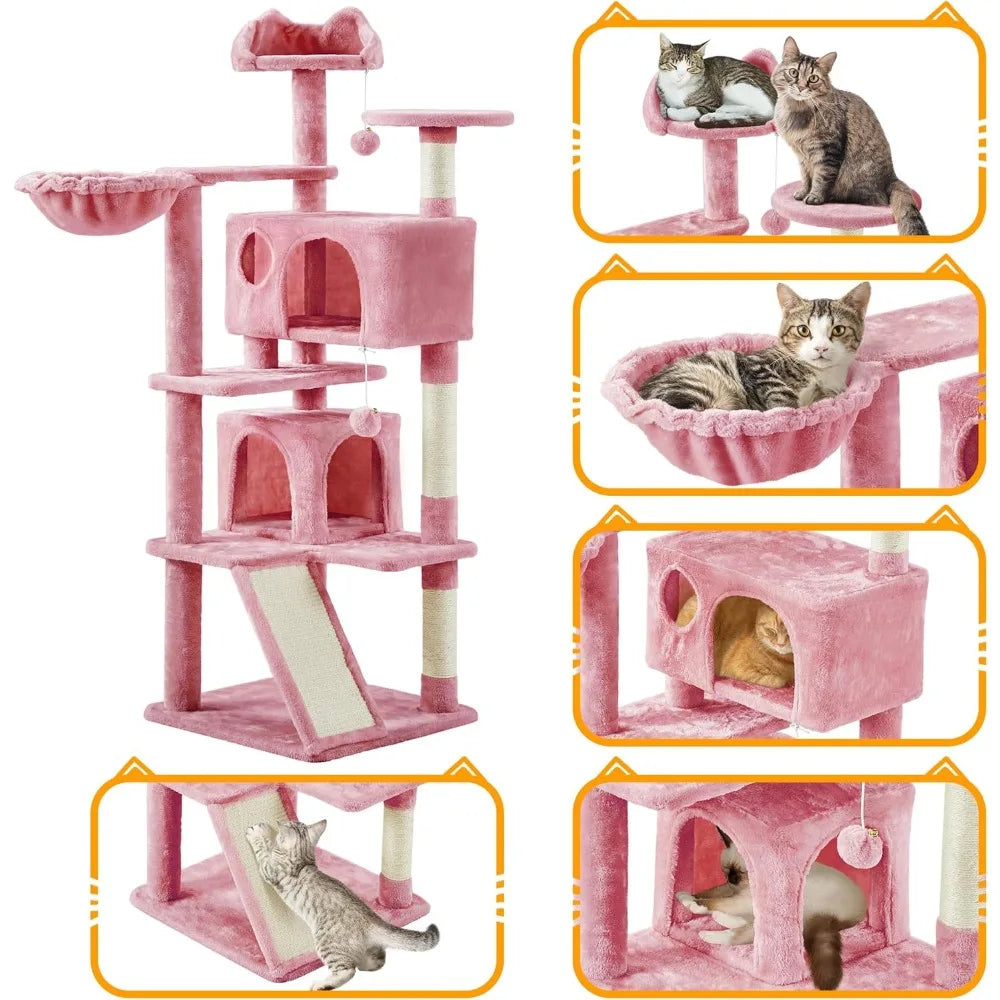 57 inches Multi-Level Cat Tree Cat Condo with Scratching Posts Kittens Activity Tower Pet Play House Furniture,