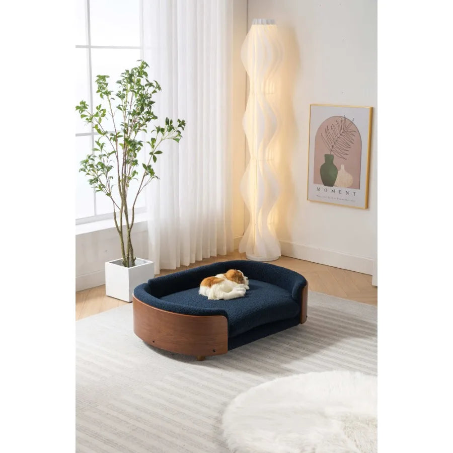 Scandinavian style Elevated Dog Bed Pet Sofa With Solid Wood legs and Walnut Bent Wood Back Cashmere Cushion Large Size