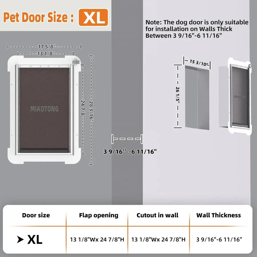 Extra Large Dog Door with Upgraded Sealing Technology for Wall Installation Double Flap Design with Steel Frame and Telescoping