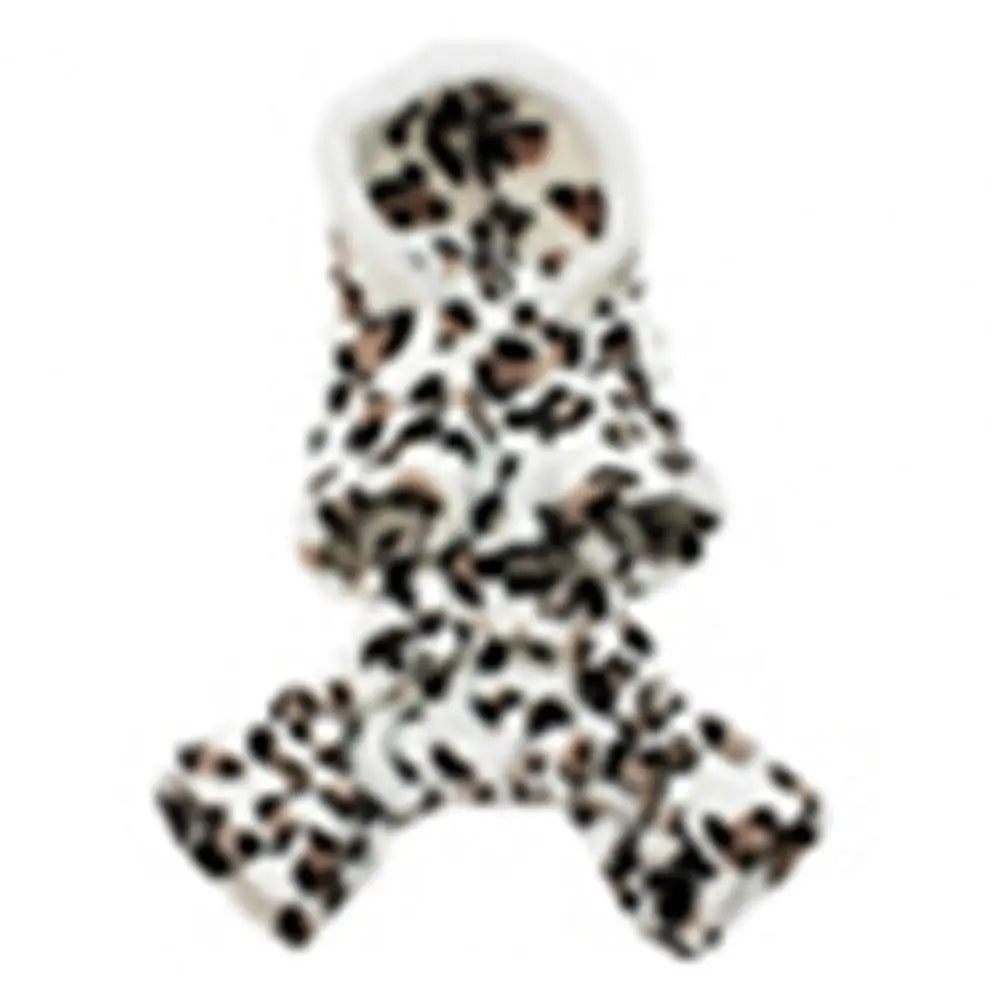 Dog Hoodie Hooded Flannel Winter Warm Leopard Printed Pet Puppy Clothes Jumpsuit Pajamas Outwear for Home