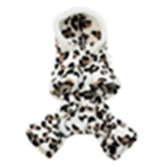 Dog Hoodie Hooded Flannel Winter Warm Leopard Printed Pet Puppy Clothes Jumpsuit Pajamas Outwear for Home