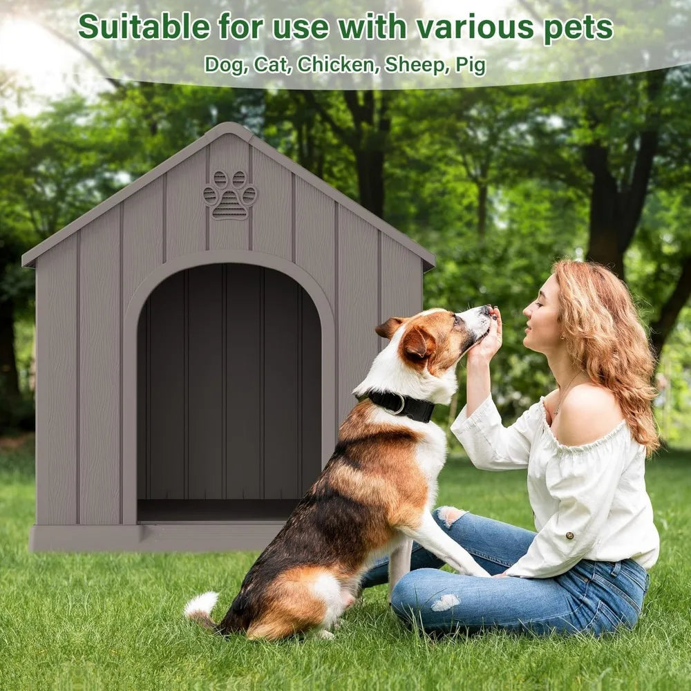 Indoor Outdoor Waterproof Dog House with Air Vents, Elevated Floor, Easy Assembly, Sturdy Puppy Shelter