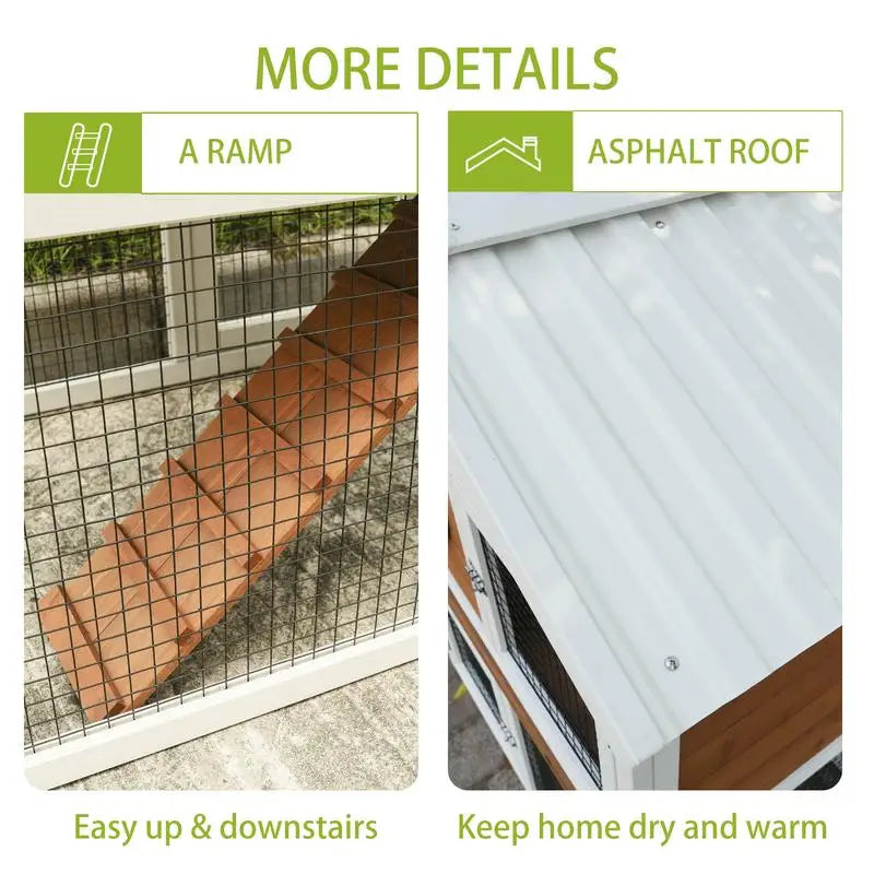 2-Tier Wooden Rabbit Hutch with Waterproof Roof, Removable Pull-Out Tray, Ideal Outdoor Bunny Cage for Small Pets, Featuring