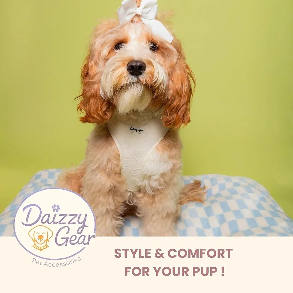 Medium Dog Harness Set No Pull Matching Leash Collar Bow Bandana Poop Bag Holder Breathable Mesh Hearts