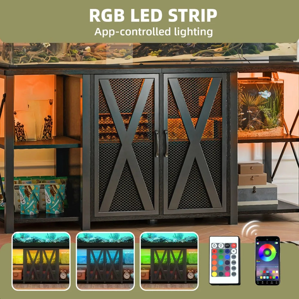 75-120 Gal Fish Tank Storage Cabinet Aquarium LED Stand w/ Built In Power Outlet