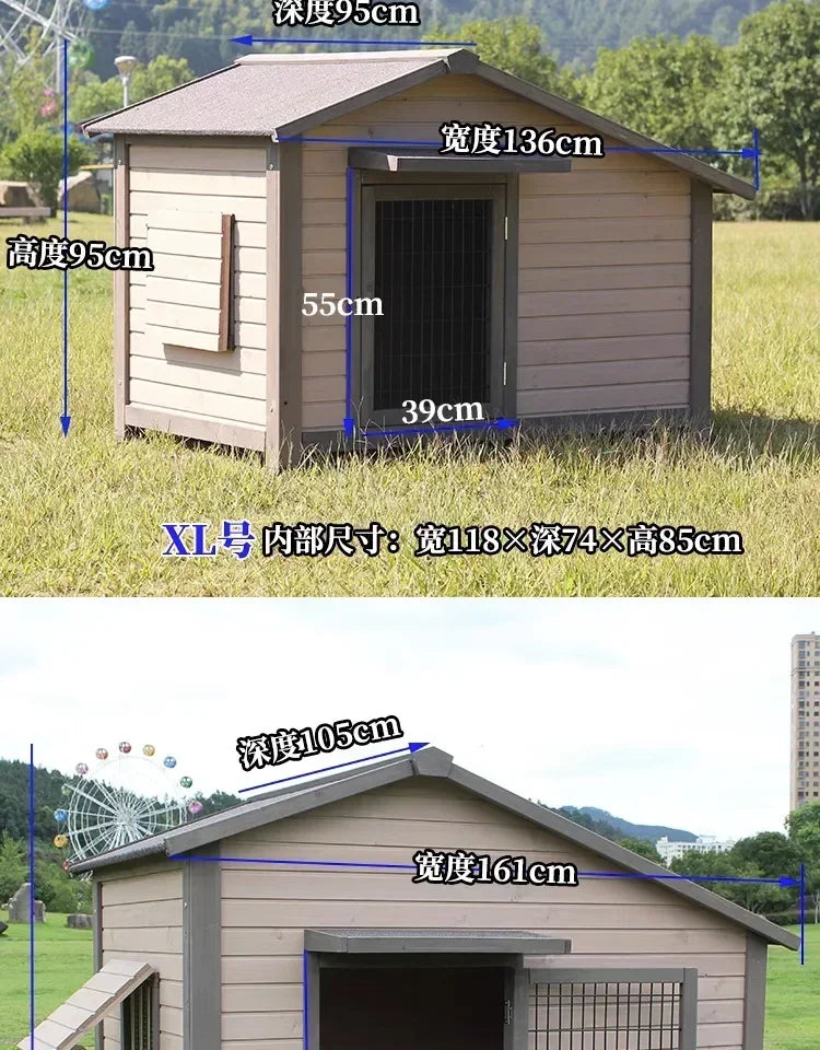 Outdoor Solid Wood Sunscreen Rain Protection Dog House Kennel Dog Cage Dog House Dog, Courtyard Villa Universal