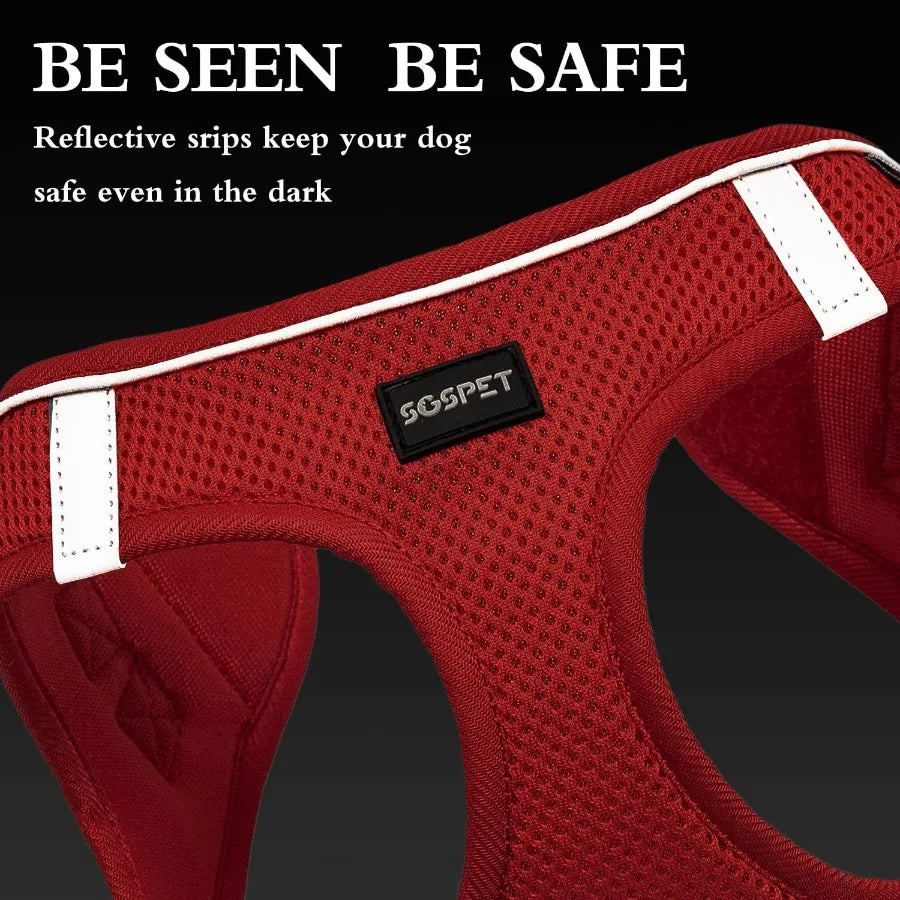 Dog Harness Dog Breathable Mesh Harness Vest Collar Soft Chest Strap Leash Set All Weather Mesh Adjustable Reflective Puppy Har