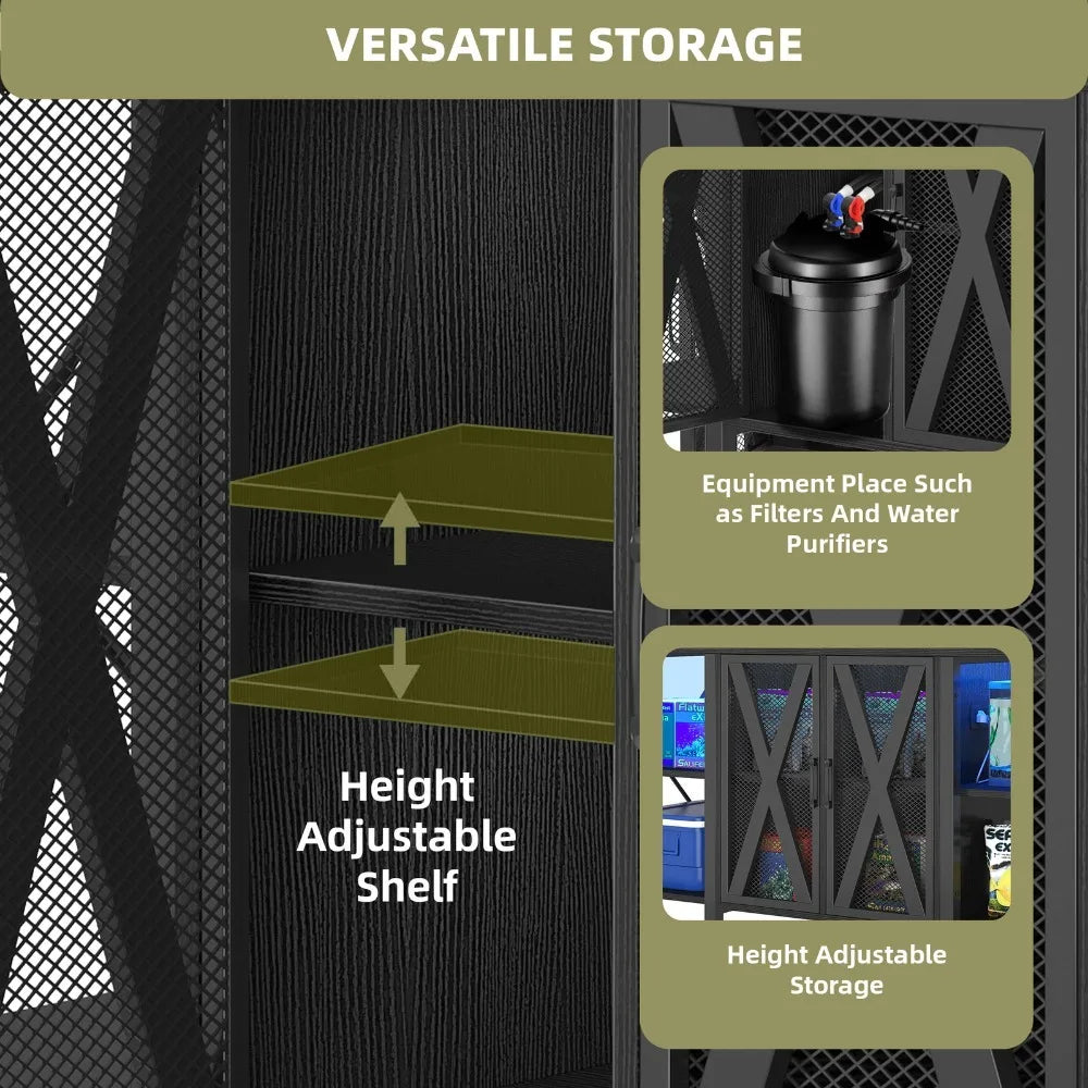 75-120 Gal Fish Tank Storage Cabinet Aquarium LED Stand w/ Built In Power Outlet