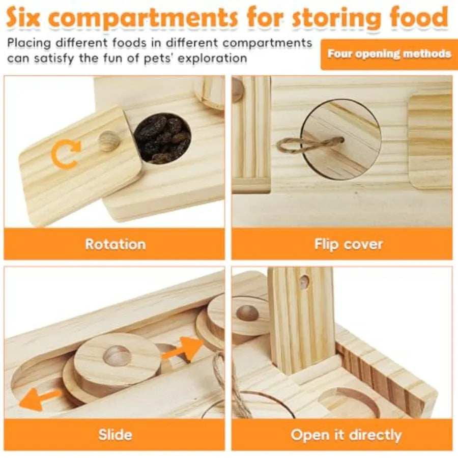 Interactive Foraging Toys for Small Pets Including Guinea Pigs Rabbits Chinchillas Rats and Gerbils Wooden Puzzle Treat Dispens