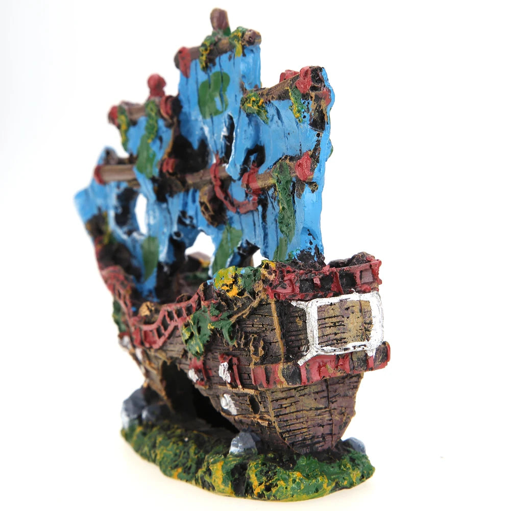 Pirate Ship Wreck Ship Resin Ornament Wreck Sunk Ship Landscape Sailing Boat Cave Fish Playing Toys Aquarium Accessories