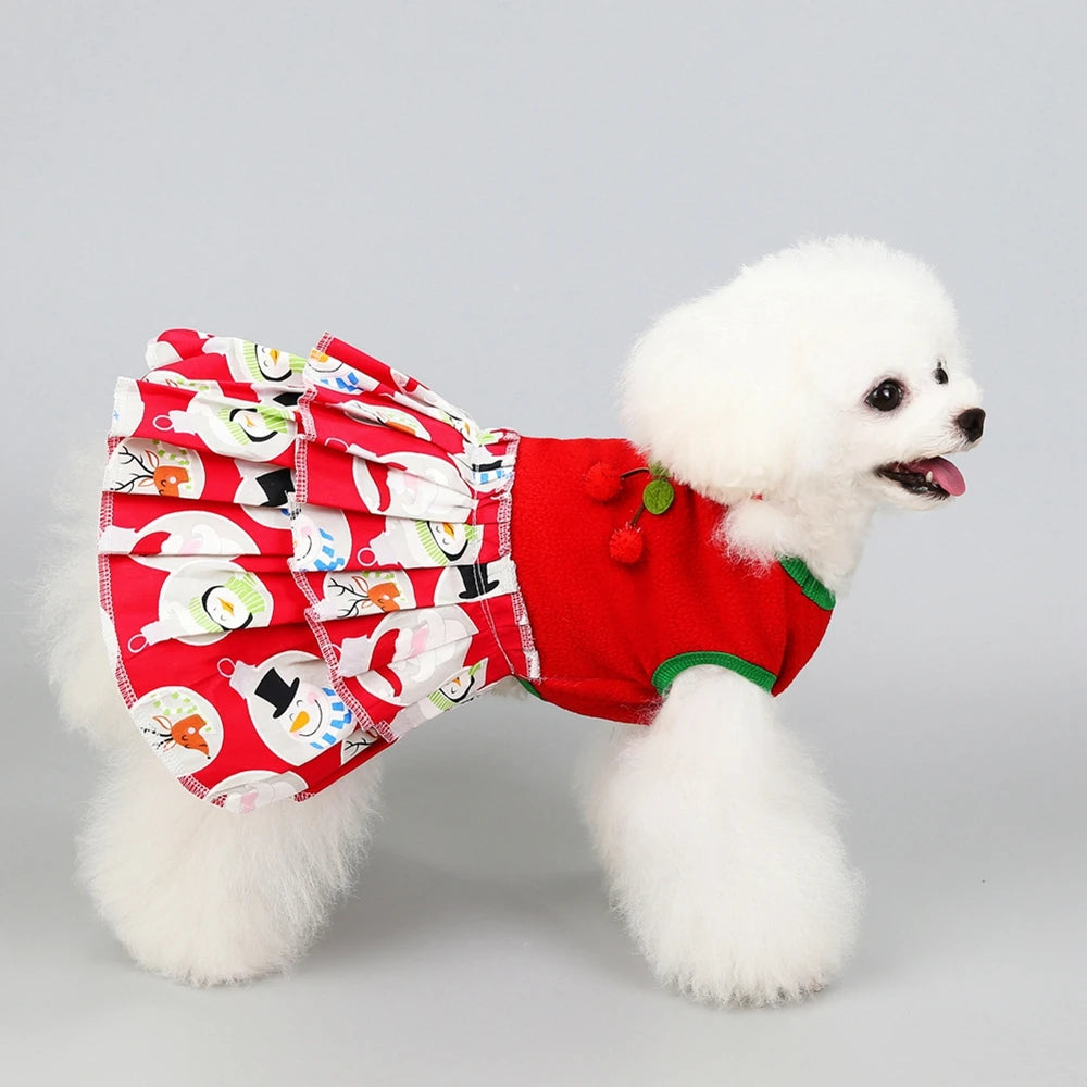 Christmas Dog Girls Costume Dress Puppy Warm Fleece Skirt Clothes Autumn Winter Pet Clothes Dog Red Skirt Fancy Dress Costume