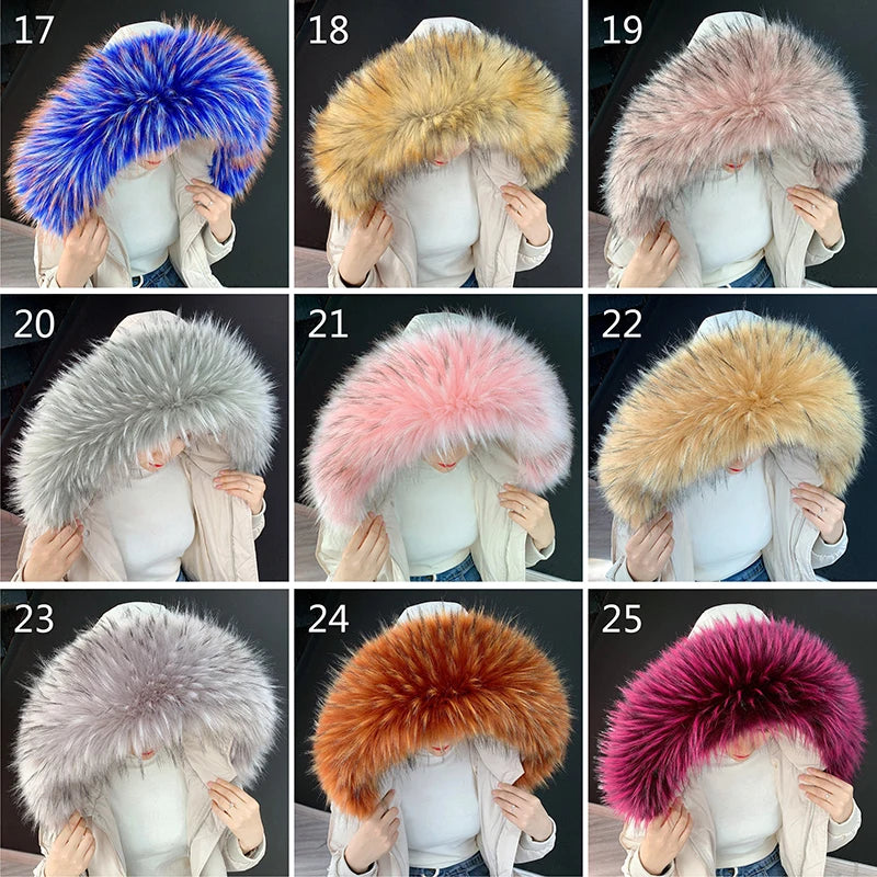 Women Blinger Faux Raccoon Fur Detachable Collar For Winter Coat And Hoody Decorative Fake Collar Fur Customerized False Collar