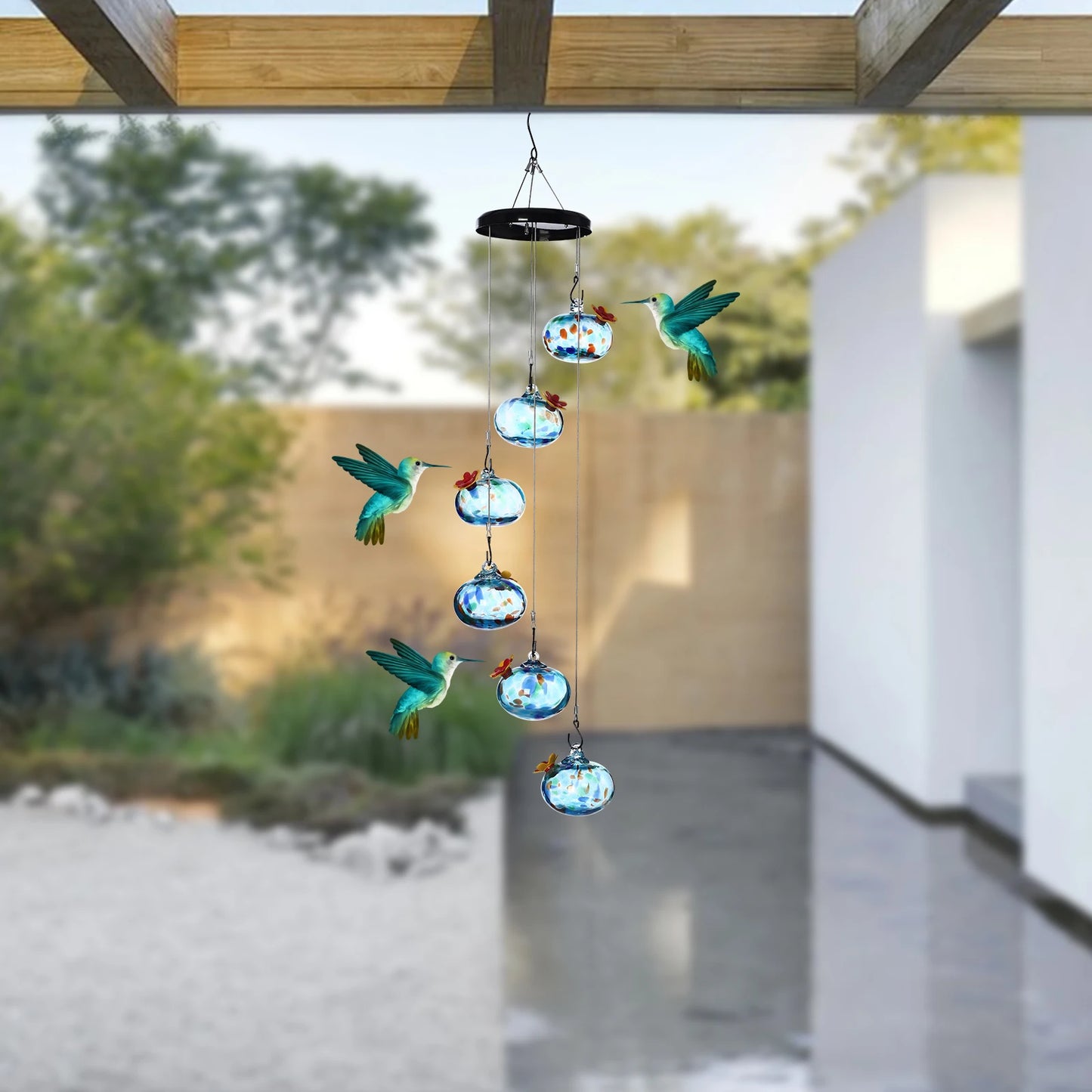 Bird Feeder, Hanging Hummingbird Feeder Blue Glass, Outdoor Garden Bird Feeder with Stable Metal Base, to Attract Wild Birds