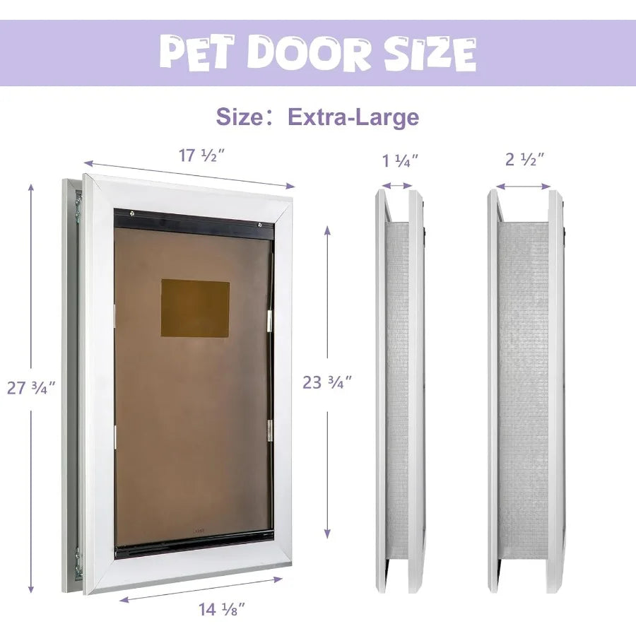 Durable Pet Door with Aluminum Frame and Double Automatic Closing Magnetic Flap for Large Dogs and Pets Suitable for Interior a