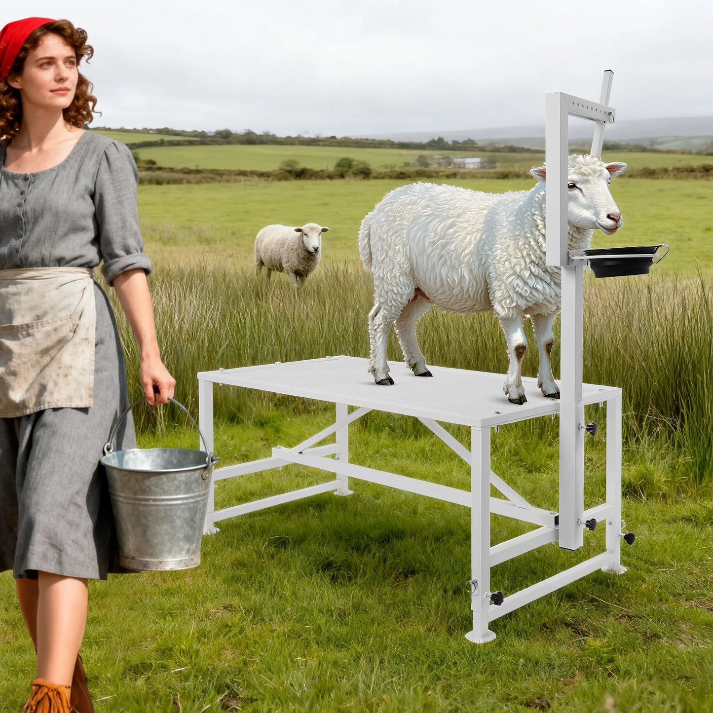 Sheep Trimming Stand, Adjustable Goat Milking Stand, Heavy Duty Metal Stand 600lbs Load for Goat Milk and Sheep Trimming
