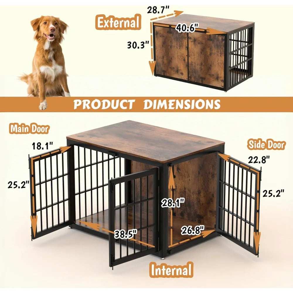 Heavy Duty Dog Crate Furniture, 41 Inch Wooden Dog Cage Kennel for Medium and Large Dogs, Decorative Pet House Furniture Indoor